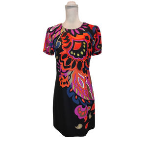Trina Turk Black and Red Patterned Midi Dress